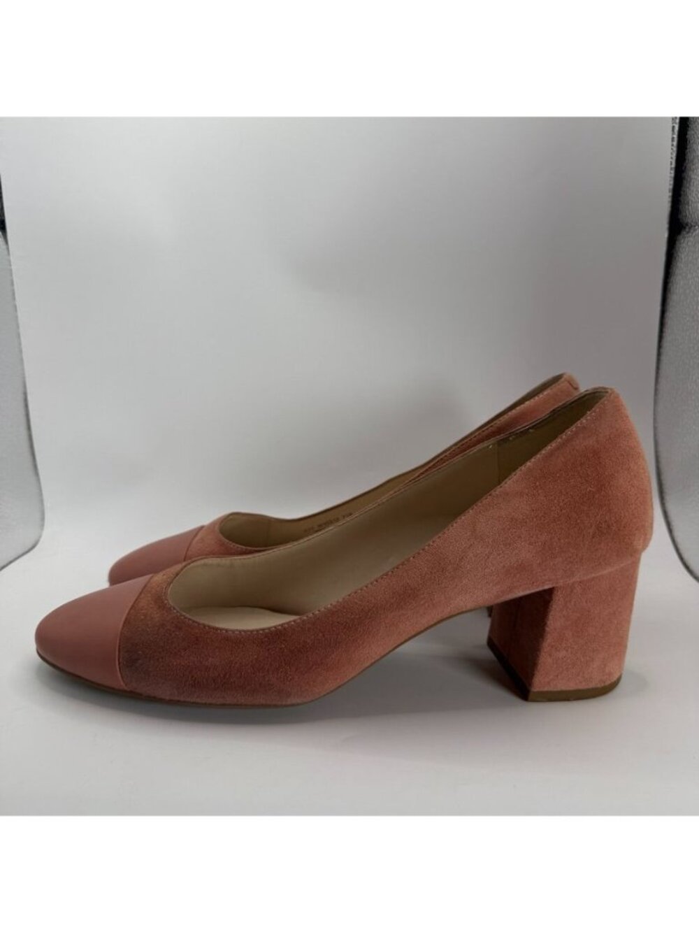 Cole Haan Block Heel Suede Pumps 7.5 B Dusty Pink Cap Toe Womens Shoes - Picture 4 of 8